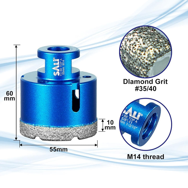 Diamant Fliesenbohrer 55mm M14 Gewinde Trockenbohrer Diamantbohrer Glasbohrer Lochsäge für Keramik,