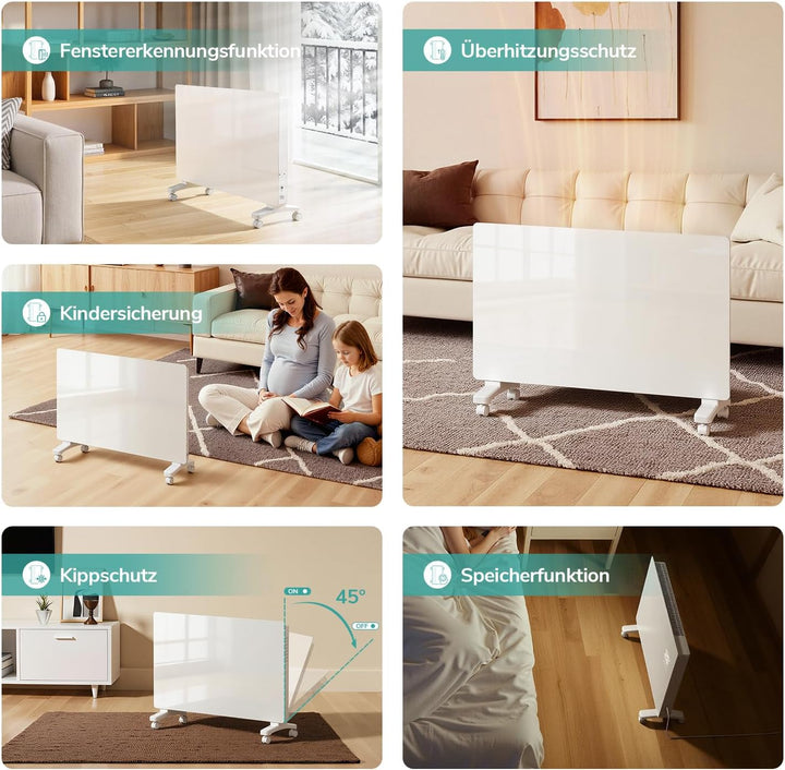 EMKE Smart Elektroheizung 2000W, Glaskonvektor-Heizung Elektrisch mit WLAN & App-Steuerung, Elektroh