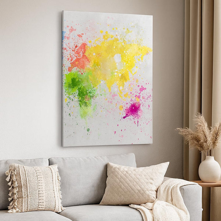 Bilder auf Leinwand 55x100cm Leinwandbild mit Rahmen Karte Welt modern Gross Wanddeko Bild Schlafzim