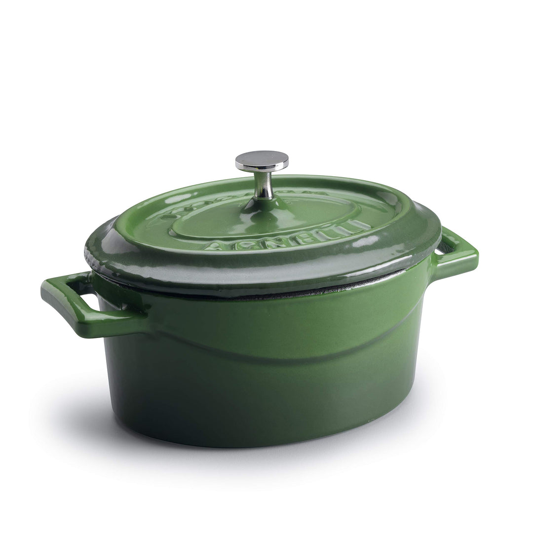 Pentole Agnelli Slowcook Ovaler Schmortopf aus Gusseisen mit 2 Griffen, grün, 12 cm 12 x 9 Cm Grün,