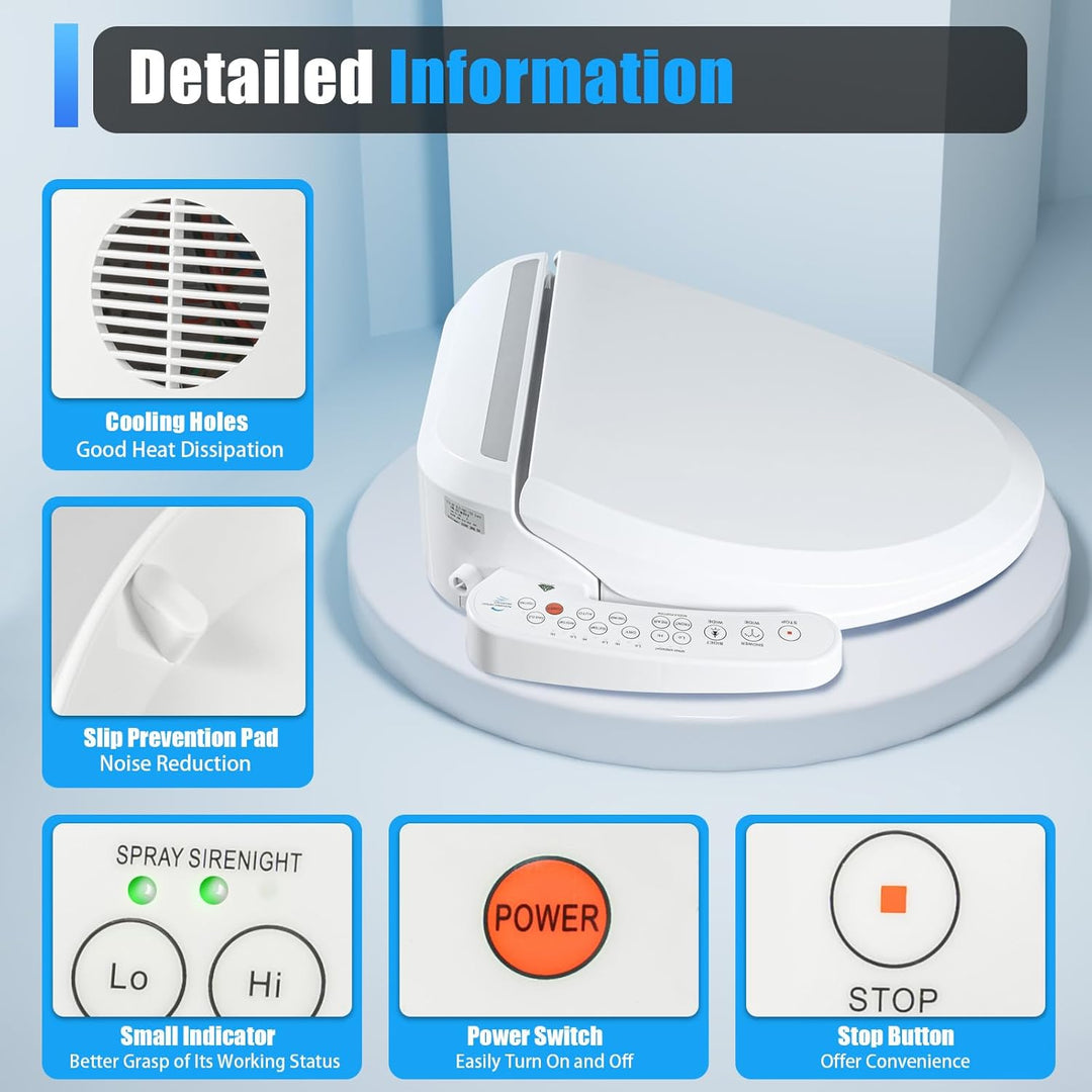 Bidet Sitz Smart Dusch, 220V Elektrischer Smart WC Dusch WC Sitz Beheizte Toilette, 32℃-48℃ Temperat