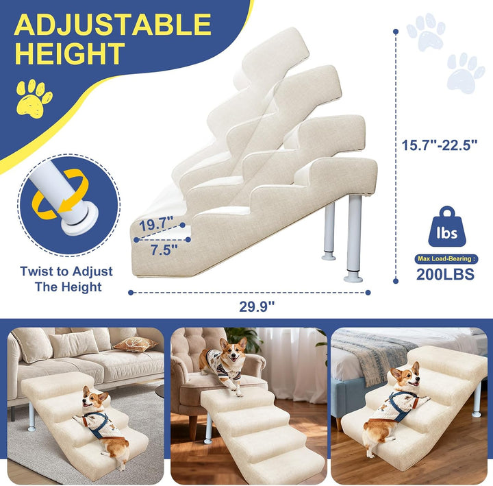 5-stufige Hundetreppe für Hochbett und Couch, 52-72 cm hoch für Hunde, breitere Haustiertreppe für k