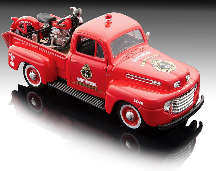 Maisto 32191 - Modellauto 1:24 Ford F-1 Pickup 48 + EL Knucklehead 36, rot
