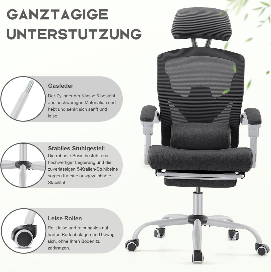DUMOS Bürostuhl Ergonomisch - Ein Schreibtischstuhl mit Komfortarmlehnen, Ausgestattet mit Einer Beq