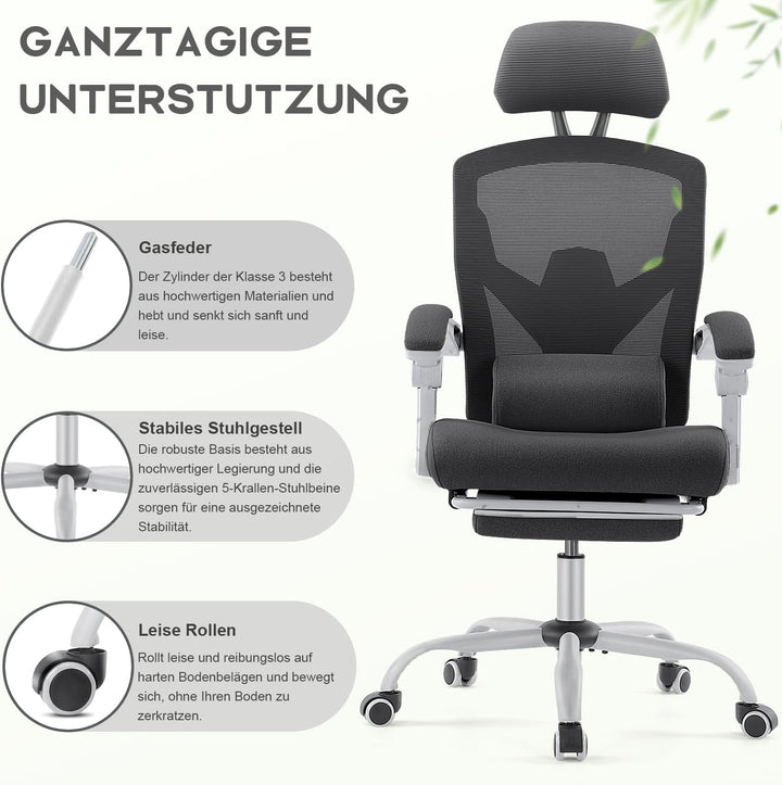 DUMOS Bürostuhl Ergonomisch - Ein Schreibtischstuhl mit Komfortarmlehnen, Ausgestattet mit Einer Beq