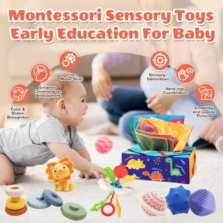 5 in 1 Baby Spielzeug ab 6 Monate, Montessori Spielzeug ab 6 9 12 Monate, Stapelturm, Blöcken,Tissue