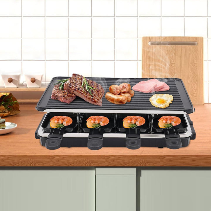 Elektrischer Tischgrill, mit Spatel und 9 Kochplatten, ideal für Abende mit Familie und Freunden