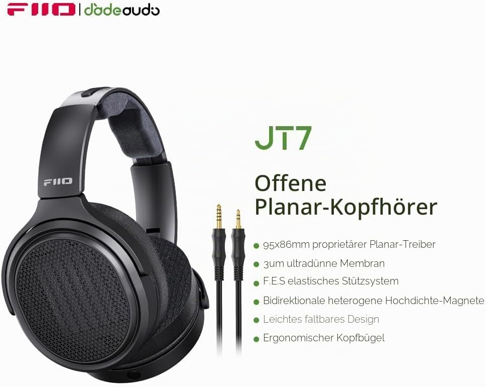 FiiO JT7 Over-Ear-Kopfhörer, planar, magnetisch, 95 x 86 mm, Planar-Treiber, 3 µm ultradünne Membran