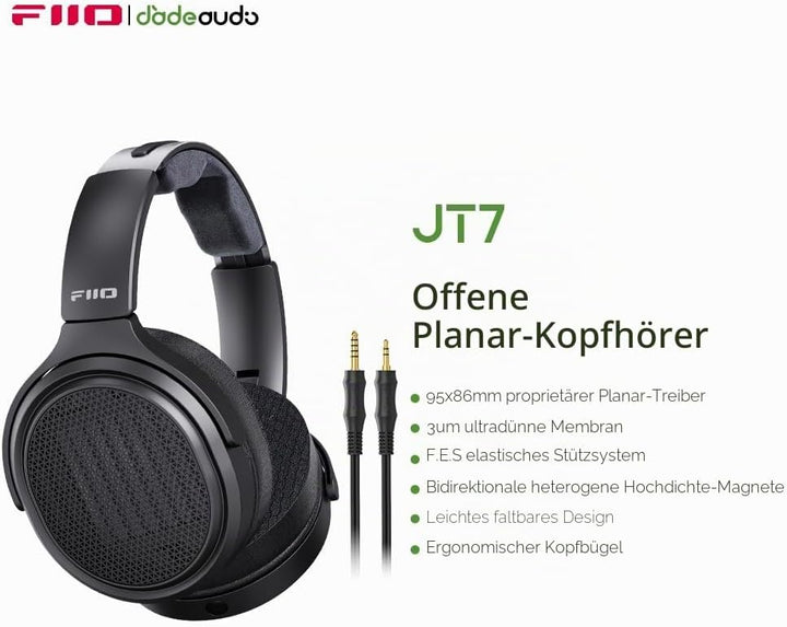 FiiO JT7 Over-Ear-Kopfhörer, planar, magnetisch, 95 x 86 mm, Planar-Treiber, 3 µm ultradünne Membran
