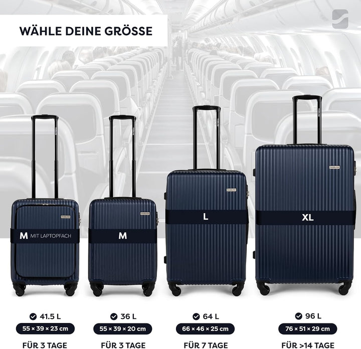 FASSLINE Kofferset 3 stück, Trolley Set Handgepäck und Reisegepäck, Kabinenkoffer, Mittel und Grosse