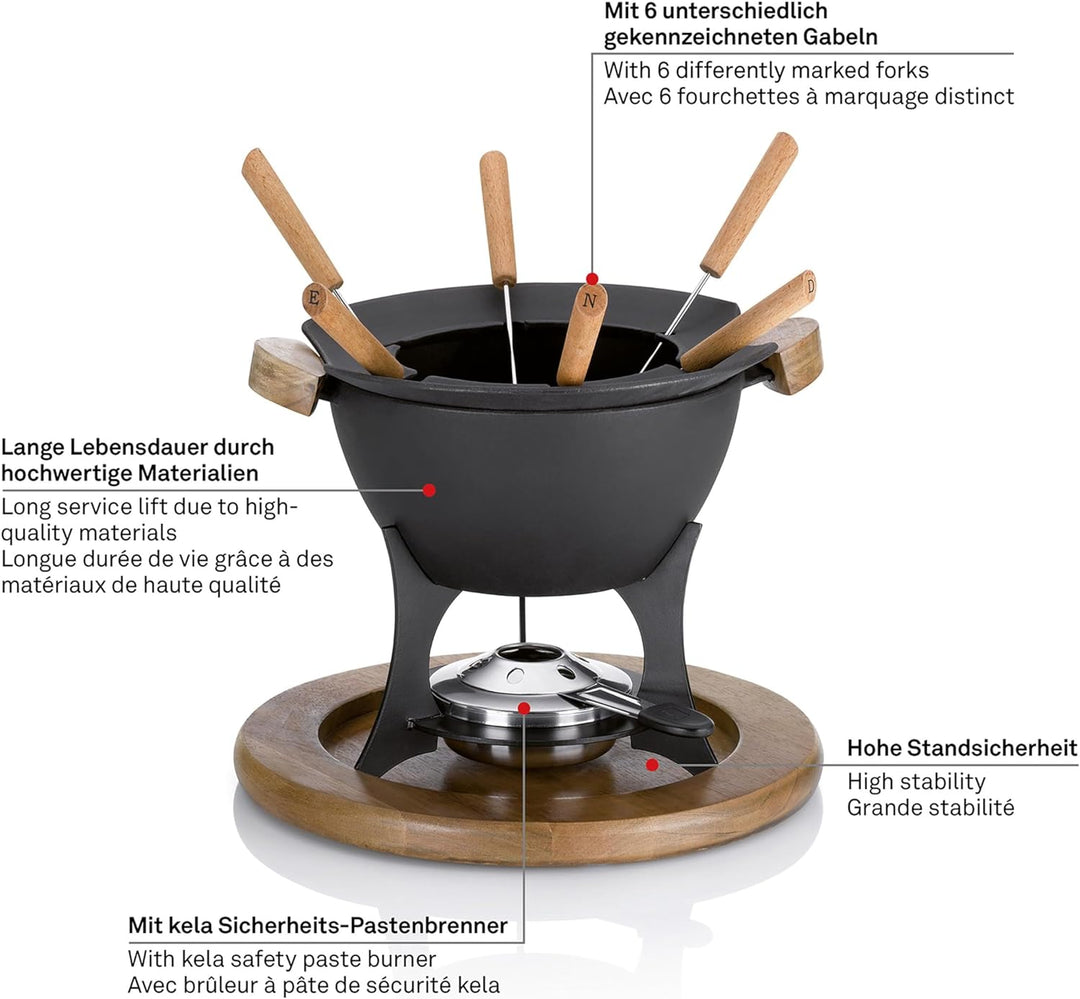 kela Fondue-Set Country Gusseisen schwarz 21,5cm 27cmØ, 27x27x21,5 cm Single