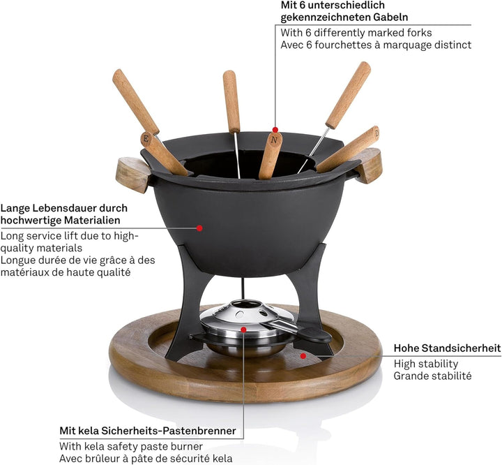 kela Fondue-Set Country Gusseisen schwarz 21,5cm 27cmØ, 27x27x21,5 cm Single