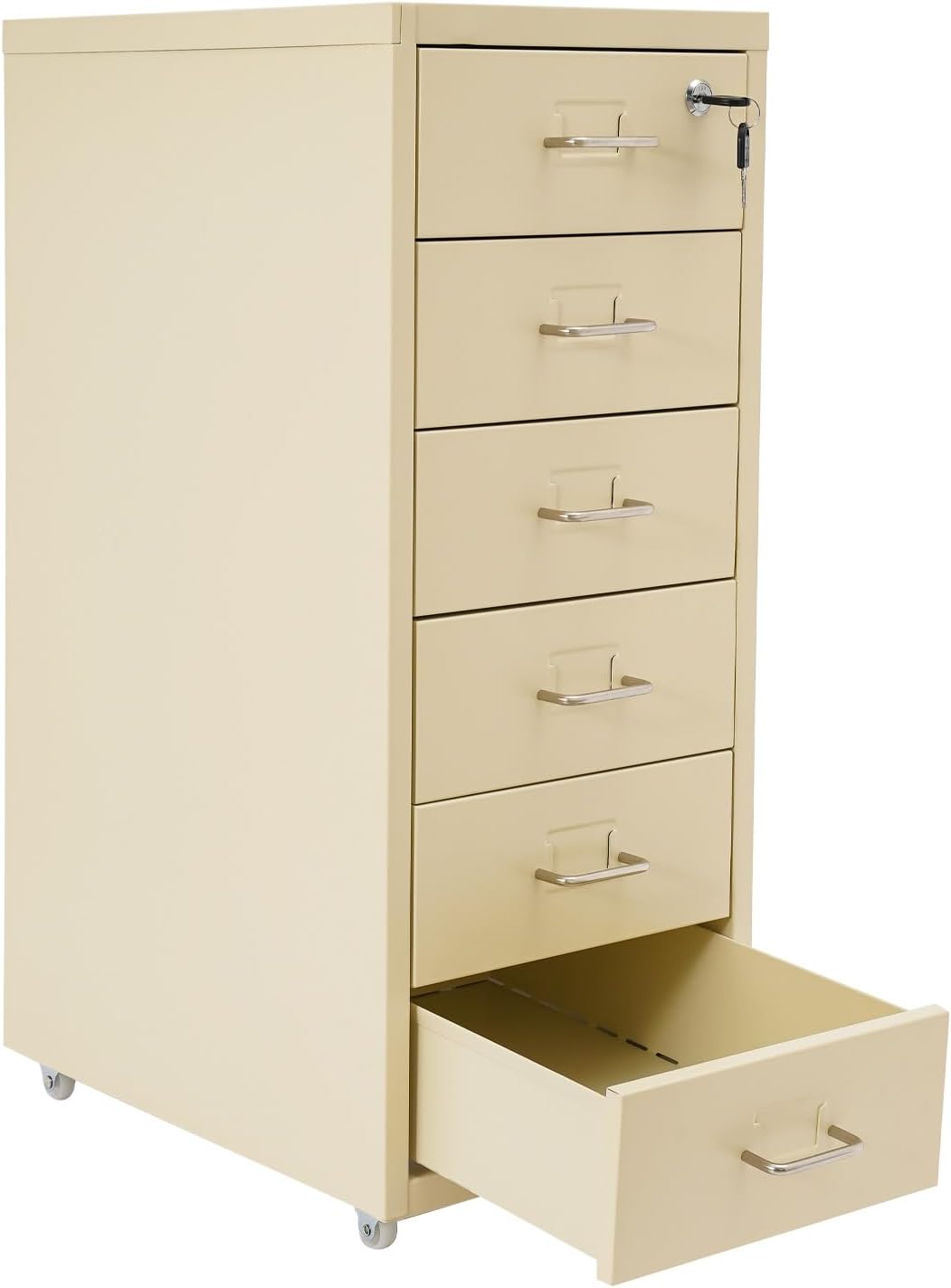 Rollcontainer, Aktenschrank mit 6 Schubladen, Büroschrank mit Rollen, Metall Schreibtisch Unterschra