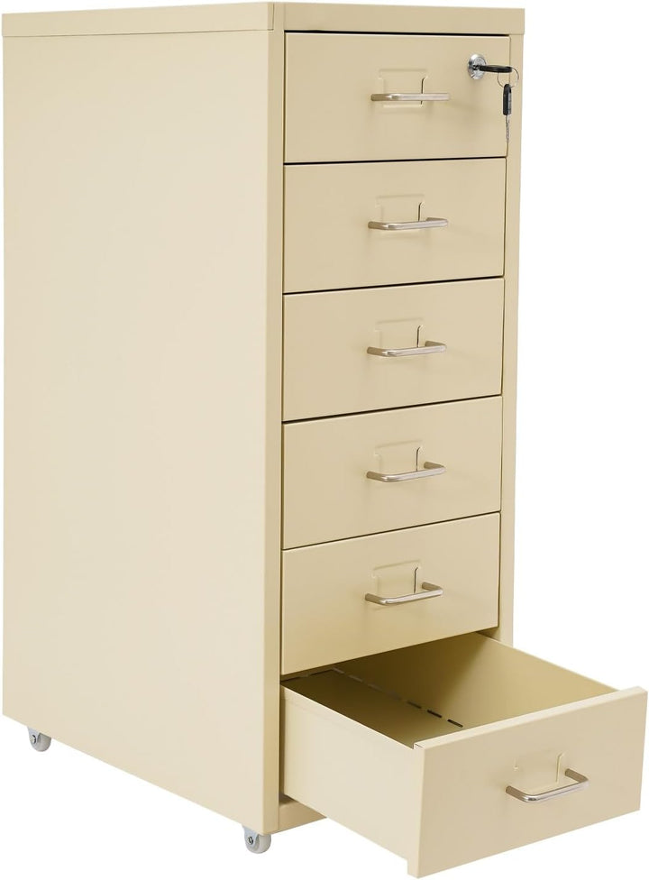 Rollcontainer, Aktenschrank mit 6 Schubladen, Büroschrank mit Rollen, Metall Schreibtisch Unterschra