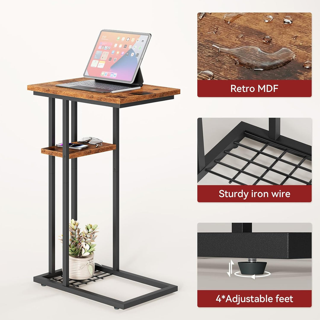 YMYNY Beistelltisch C-Form, Kaffeetisch mit Lagerregal, Drahtgeflecht, Eleganter Sofatisch, für Kaff