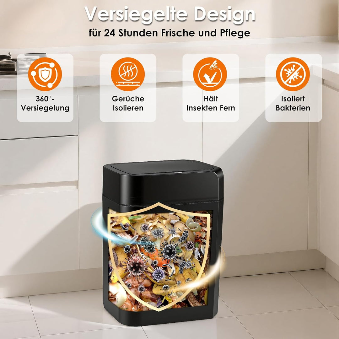 16L Mülleimer mit Sensor, Automatik Touchless Mülleimer mit Hand und Knie Sensor, Schnelle Reaktion,