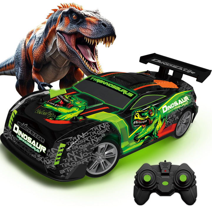 Ferngesteuertes Auto ab 3 4 5 6 Jahre, Dinosaurier Spielzeug mit Licht und Musik, 15KM/H 1/16 Fernge
