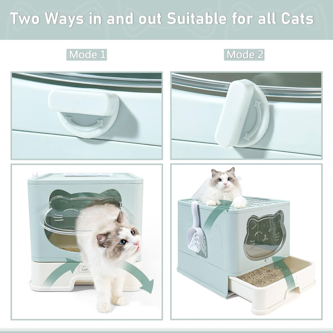 Geschlossenes Katzenklo mit Dach/Deckel & rostfreier Edelstahl-Schublade - Katzentoilette mit Aktivk