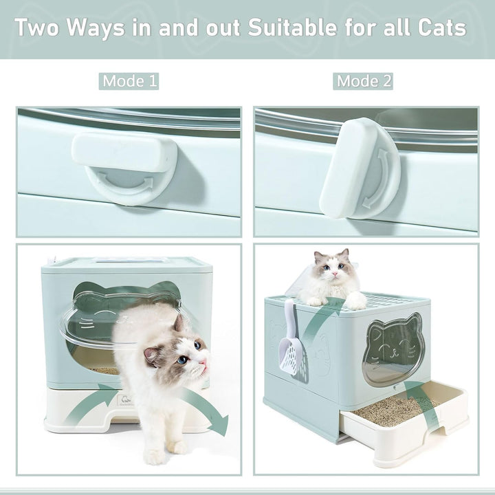 Geschlossenes Katzenklo mit Dach/Deckel & rostfreier Edelstahl-Schublade - Katzentoilette mit Aktivk