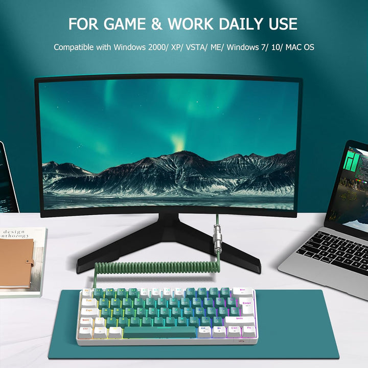 ZIYOU LANG T60 Wired Gaming-Tastatur mit Spiral USB-C Kabel - Kompakt 60% UK Layout(QWERTY) Mechanis