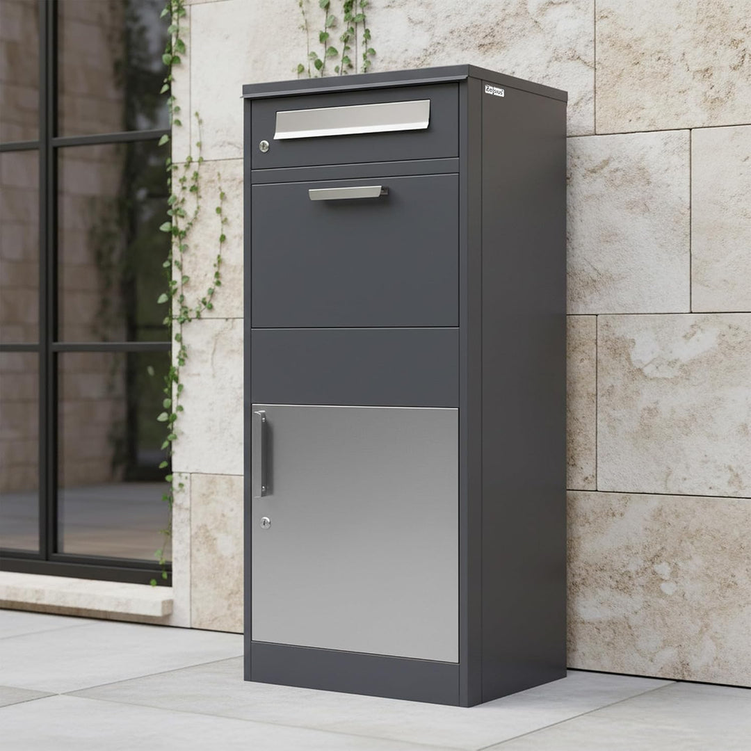 Zelsius Paketbriefkasten | RAL7016 Anthrazit | verzinkter pulverbeschichteter Stahl mit Edelstahl El