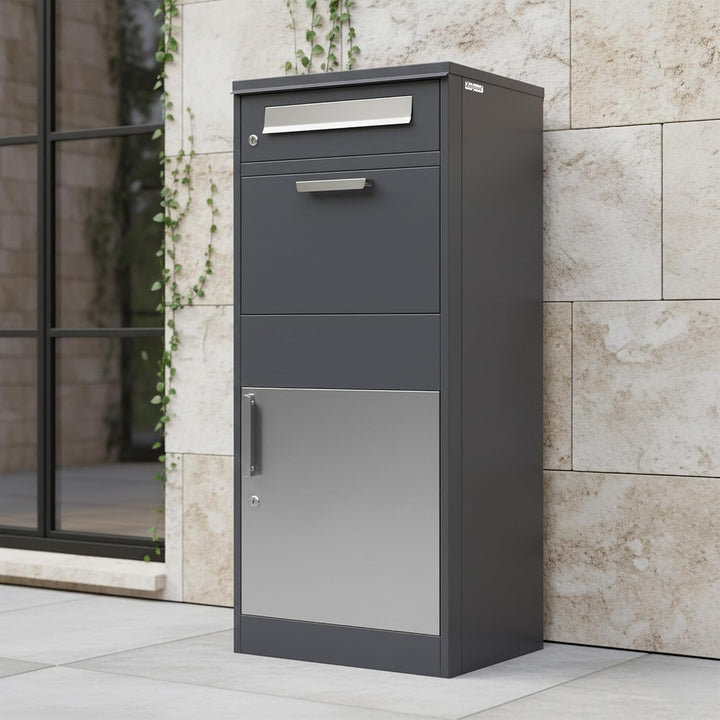 Zelsius Paketbriefkasten | RAL7016 Anthrazit | verzinkter pulverbeschichteter Stahl mit Edelstahl El