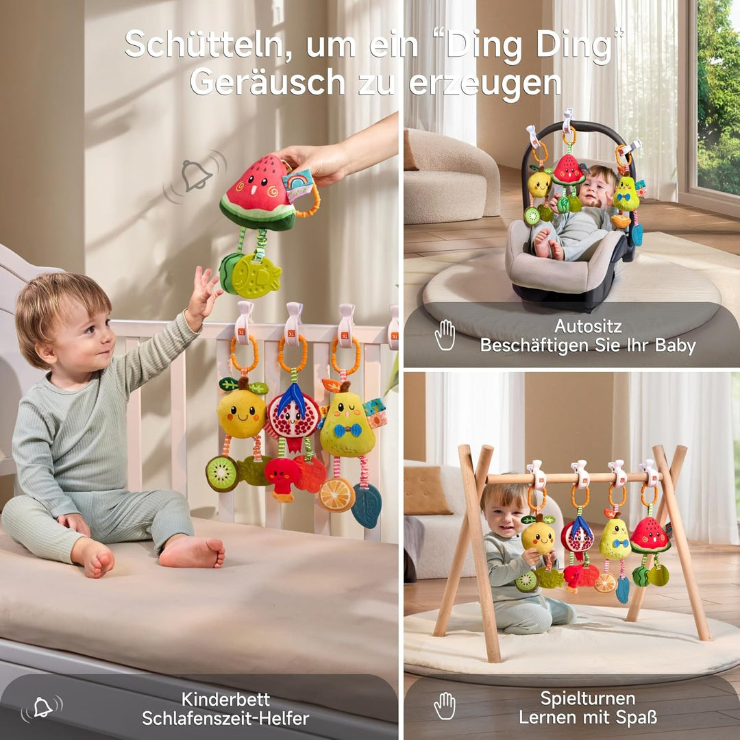 TUMAMA Baby Kinderwagen Spielzeug ab 0 2 3 4 6 9 12 Monate, Früchte Spielbogen Anhänger Greifspielze