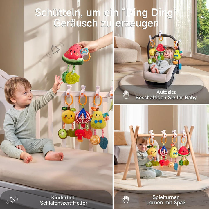 TUMAMA Baby Kinderwagen Spielzeug ab 0 2 3 4 6 9 12 Monate, Früchte Spielbogen Anhänger Greifspielze