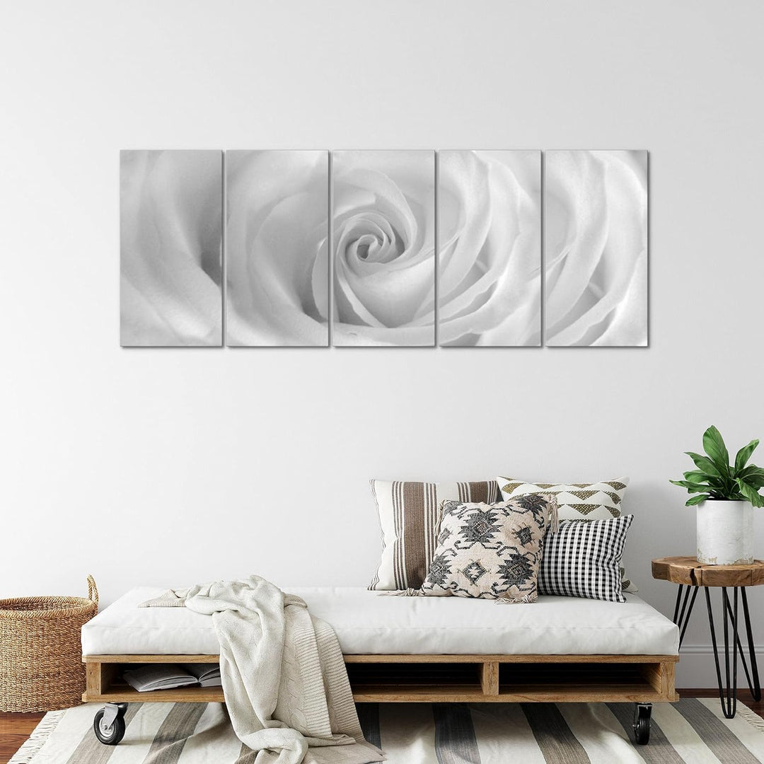 Runa Art Wandbild XXL Blumen Rosen Wohnzimmer Schlafzimmer 200 x 80 cm Schwarz Weiss 5 Teilig - Made