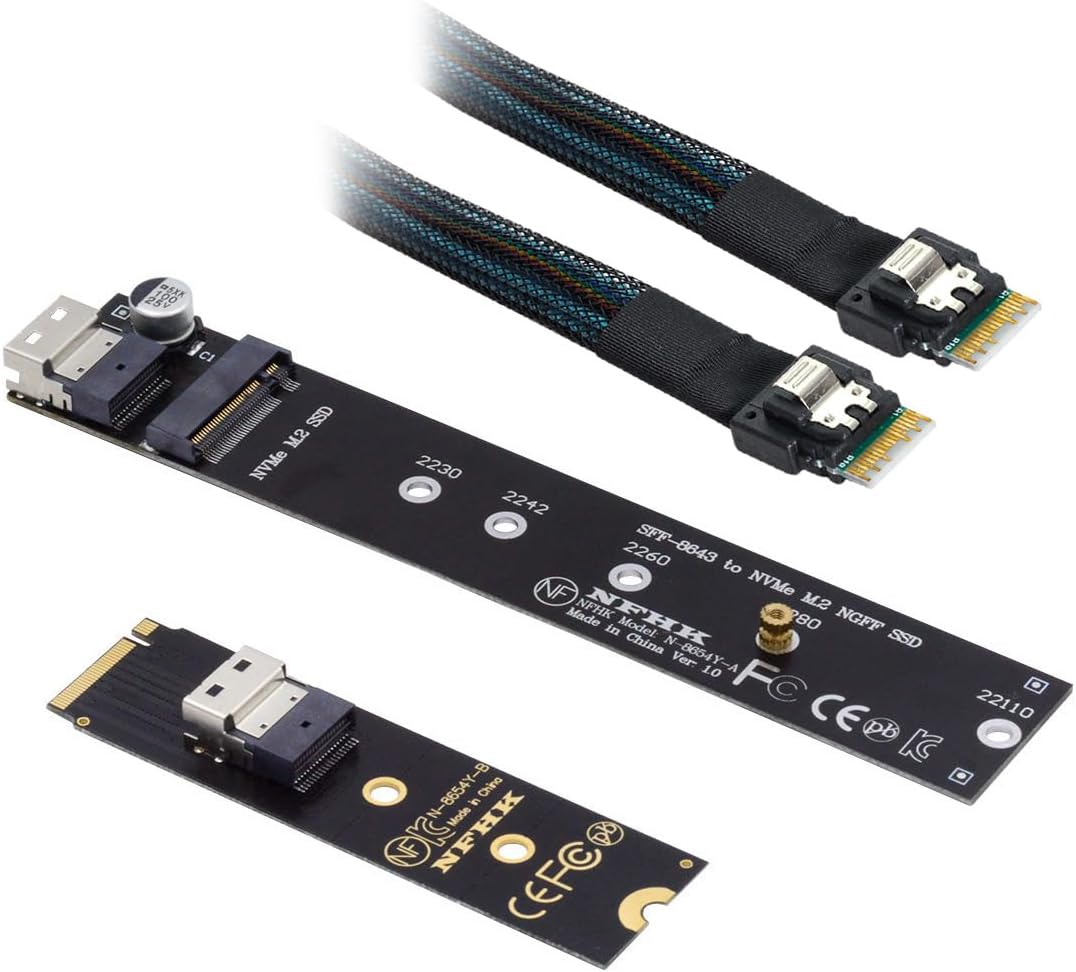 Cablecc NGFF M-Key NVME Verlängerungskabel (Stecker auf Buchse, mit SFF-8654 Stecker für Mainboard S