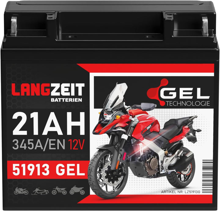 LANGZEIT 51913 GEL Motorradbatterie 12V 21Ah 345A/EN Gel Batterie 519013017 ABS 19Ah G19 doppelte Le