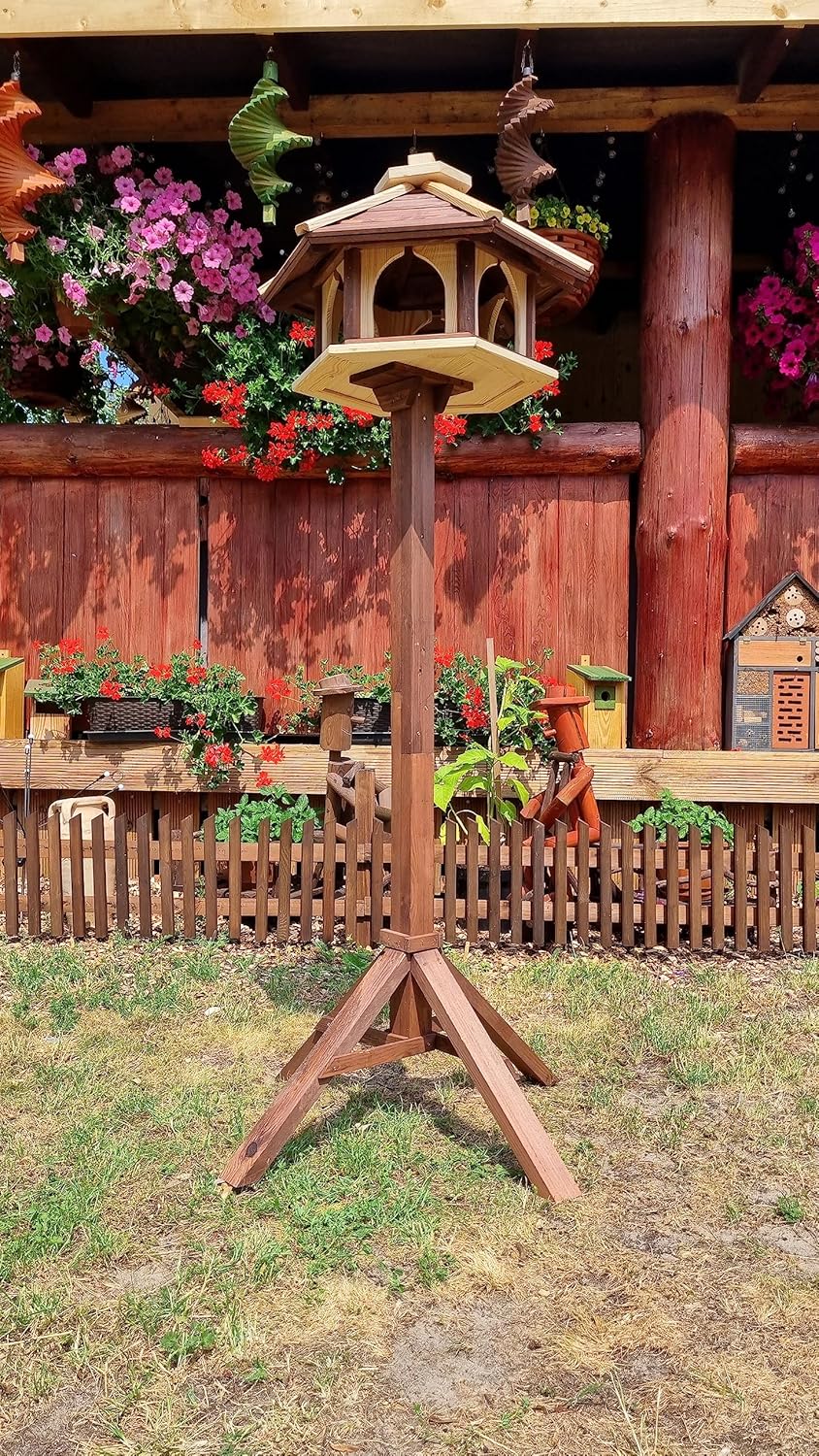 Vogelhaus mit Stander aus Holz, wetterfest, vogelfutterhaus, Futterhaus, Futterstation für Wildvögel