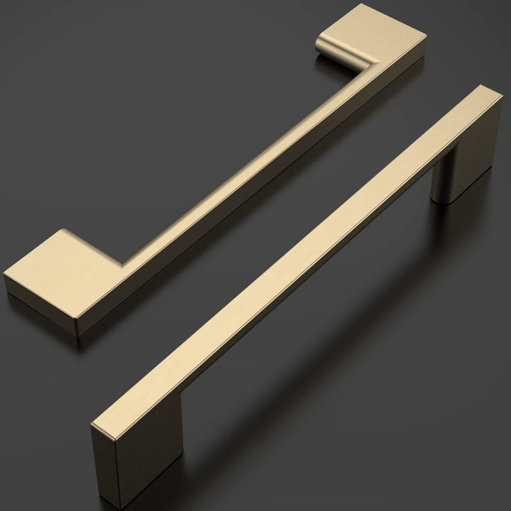 Amerdeco 10 Stück Möbelgriffe Gebürstetes Messing 128mm Lochabstand Schubladen Griffe für gold Küche