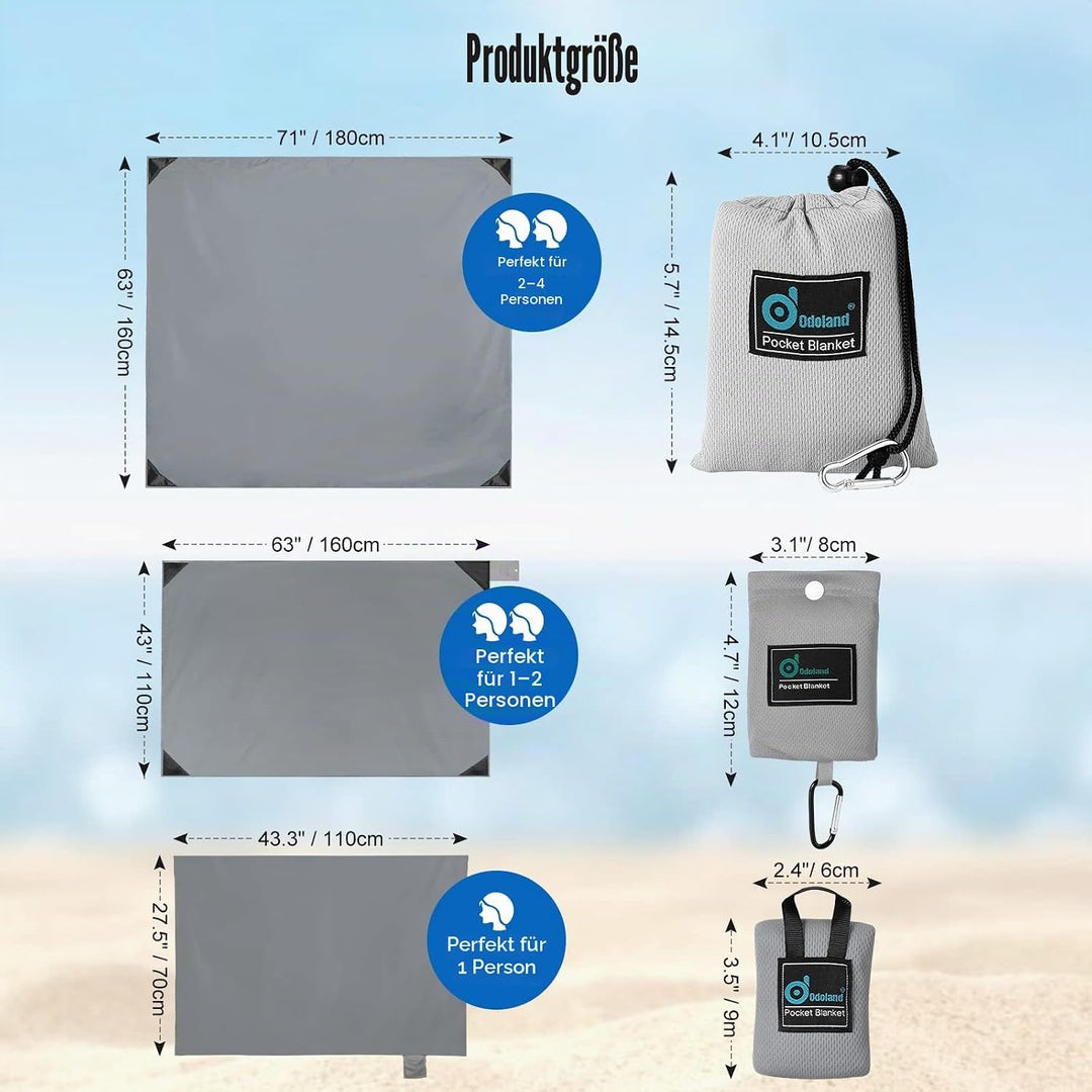 Odoland Picknickdecke 110 x 160 cm Stranddecke Sandabweisende Tragbare Camingmatte Ultraleicht Kompa