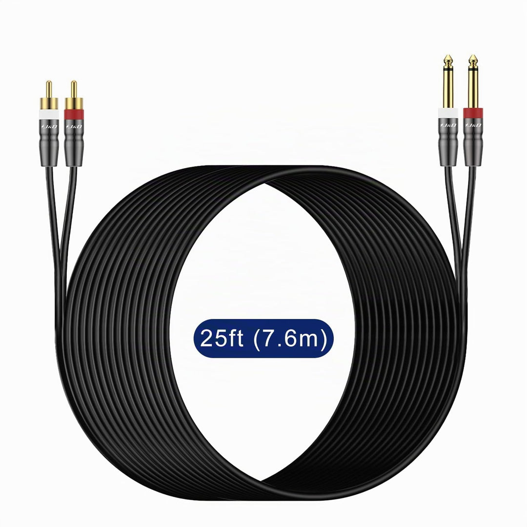 J&amp;D Dual 6,35 mm zu 2RCA Kabel, Heavy Duty 1/4 Männlich auf Cinch Männlich Adapter Stereo Audio Inte