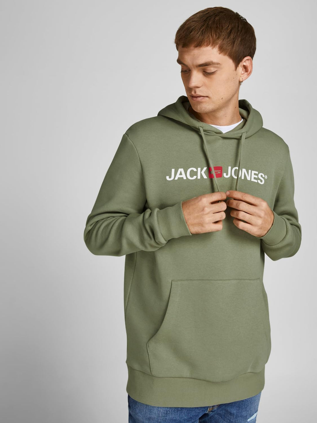 JACK & JONES Male Kapuzenpullover Logo Kapuzenpullover XS Grün (Dusty Olive/Reg Fit), XS Grün (Dusty