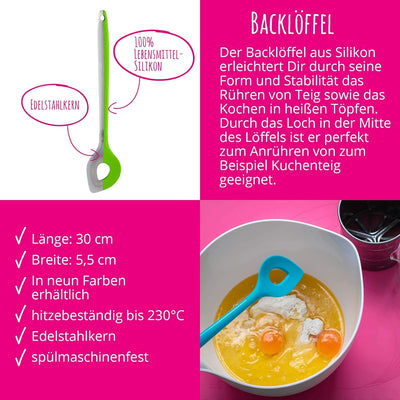 Kochblume Back Set 5-teilig | Backlöffel, Teigschaber M, Flexlöffel S, Schneebesen M, Pinsel S | in