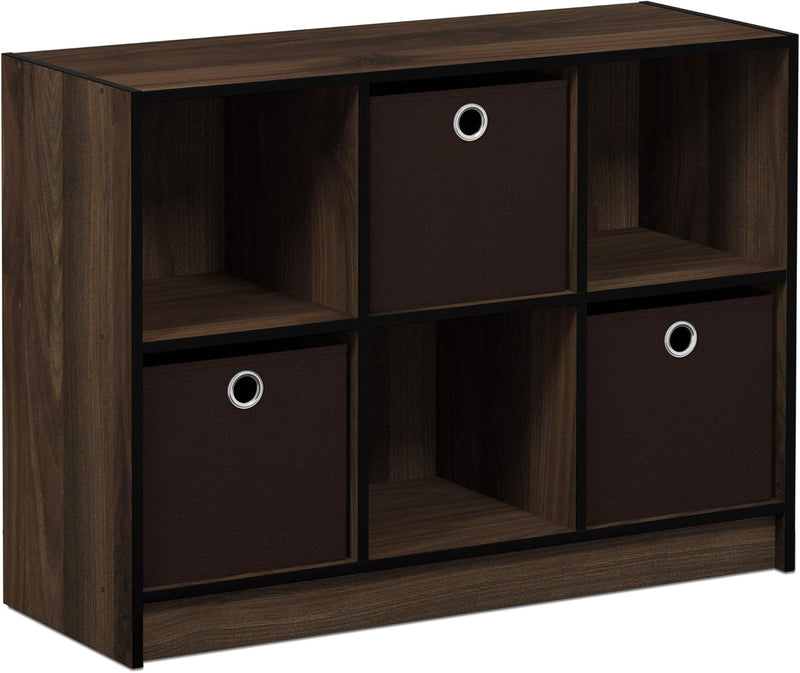 Furinno Basic Bücherregal mit 6 Fächern und 3 Einschüben, holz, Columbia Walnut/Dunkelbraun, 30.23 x