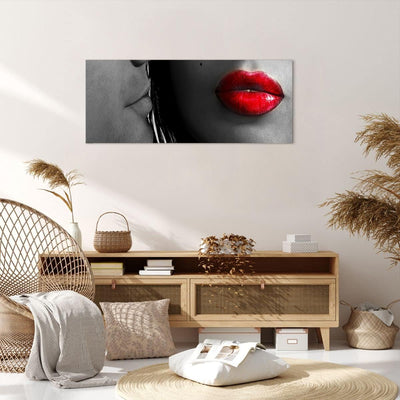 Wandbilder Dekoration Wohnzimmer Rote Lippen dunkles Haar Modell Liebe Bilder auf Leinwand 120x50cm