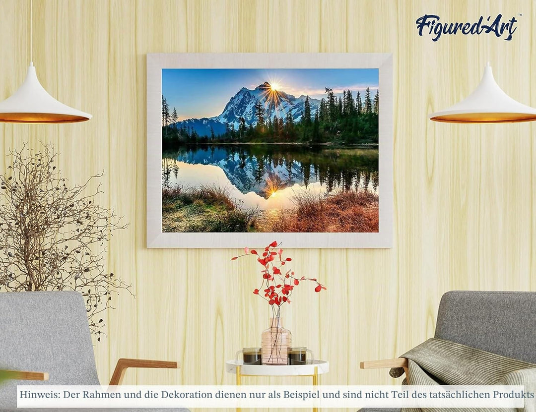 Figured'Art Malen Nach Zahlen Erwachsene Mit Rahmen See und gespiegelter Berg - Paint by Numbers Bas