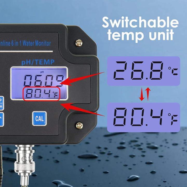 EC pH-Monitor für Hydroponik, 6-in-1 Wasserqualität Tester mit Wi-Fi, pH-Meter-Tester, Kontinuierlic