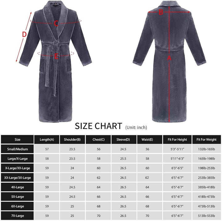 FashGudim Herren Bademäntel gross und gross in voller Länge Plüsch Fleece lange Robe Schal Kragen wa