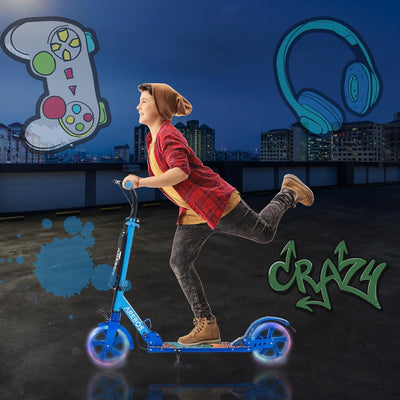Arebos Cityroller Tretroller mit LED | höhenverstellbar | klappbar | inkl. Tragegurt | Hand- & Tritt