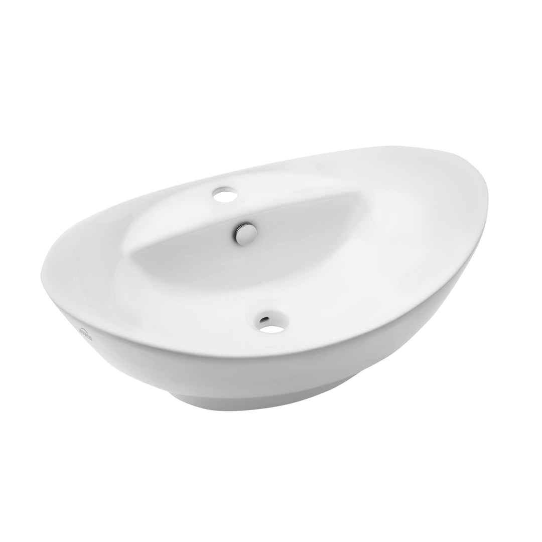 VBChome Waschbecken 59 x 39 cm mit Hahnloch Keramik Weiss Oval Waschtisch Handwaschbecken Aufsatzwas