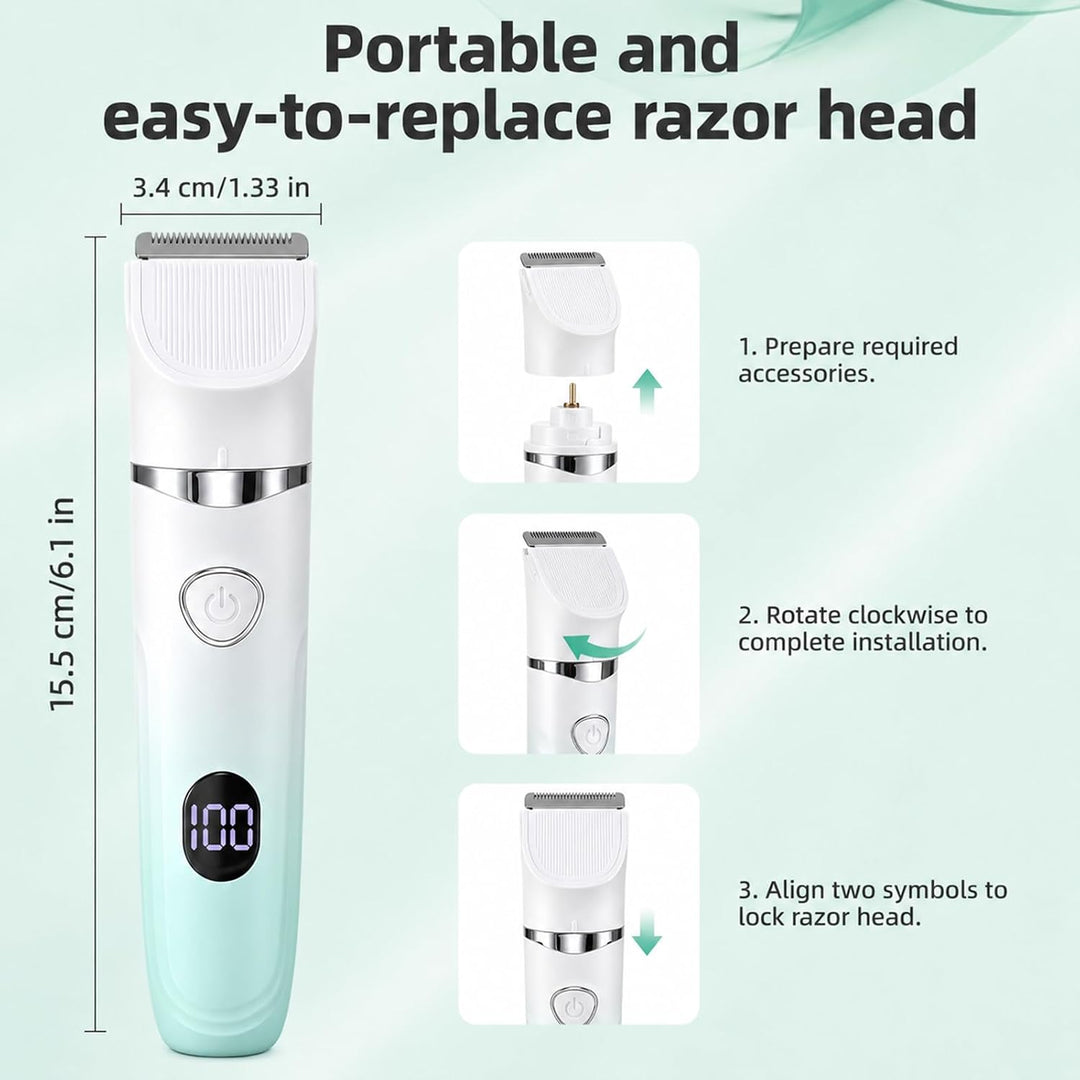Carehabi 3-in-1 Elektrischer Rasierer Damen, Intimrasierer Frauen IPX7 Wasserdicht, Nass &amp; Trocken D