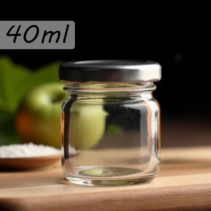 gouveo 48er Set Einmachgläser 40 ml Mini mit Schraub-Deckel silberfarben - Mini Vorratsgläser mit Dr