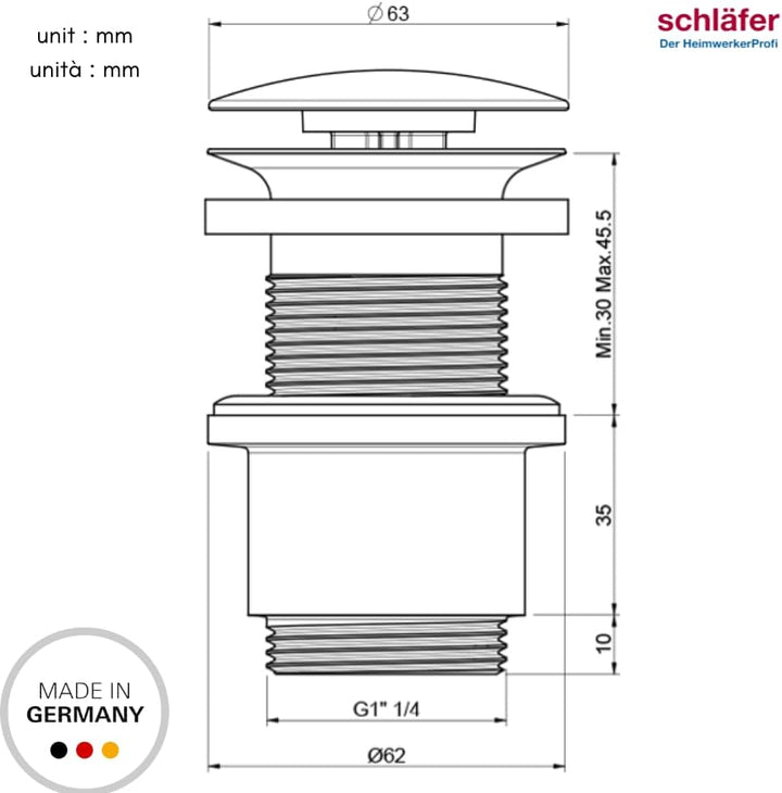 Schläfer 4051002 - Universal Ablaufgarnitur ohne Überlauf (Chrom) - Pop Up Ventil für Waschbecken un