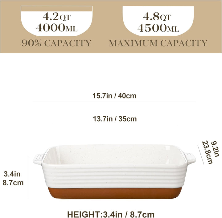 MALACASA Serie TARA, Auflaufform Grosse 35 x 23,8 x 8,7 cm 4,5L – Rechteckige Steingut-Backform, kra