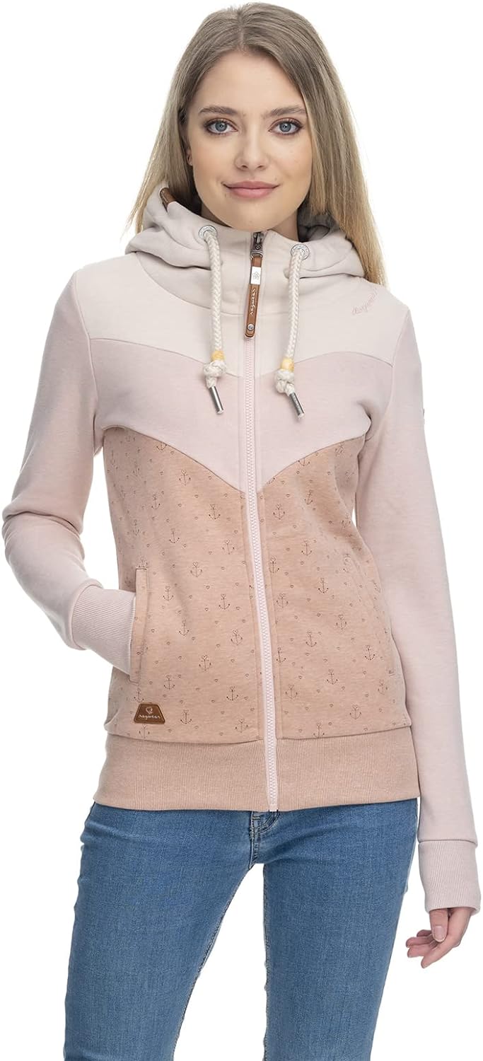 Ragwear TREGA Zip Damen Frauen Kapuzenjacke,Zip Hoodie,Sweatjacke,Stehkragen,Seitentaschen,Old Pink,