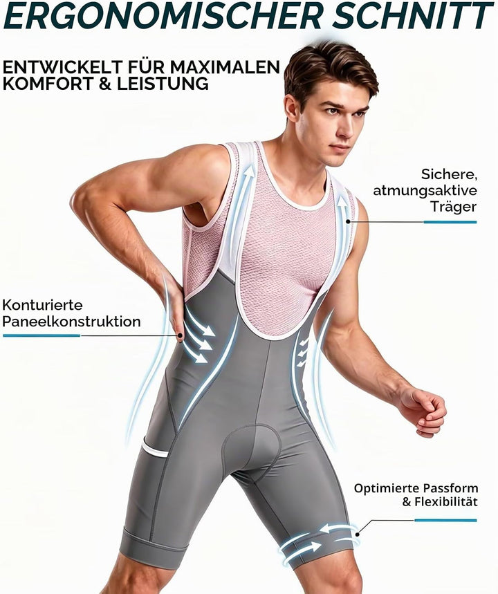 CEROTIPOLAR Radhosen für Herren, Lange Polsterung, Fahrrad-Bib-Shorts UPF50+ S Gray, S Gray